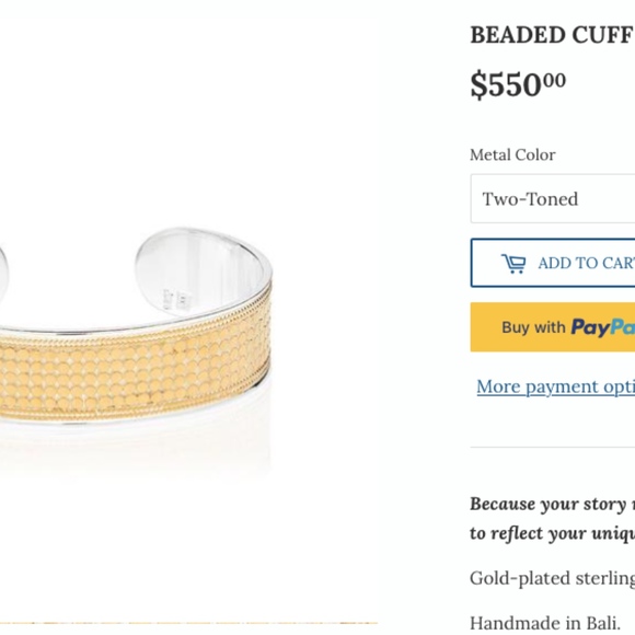 Anna Beck Jewelry - Anna Beck Beaded Cuff- Gold